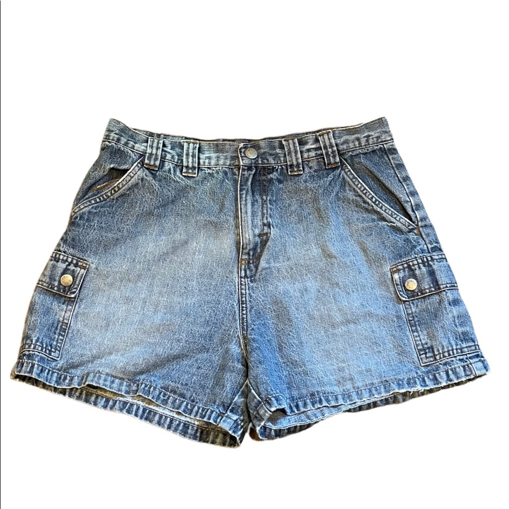 Vintage Y2K High Rise Cargo Pocket Jean Shorts Riveted by Lee size M
